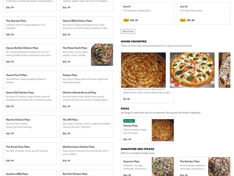 Cuzins Pizza Menu