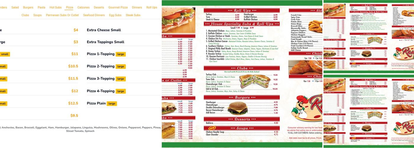 Ramon's Pizza Menu