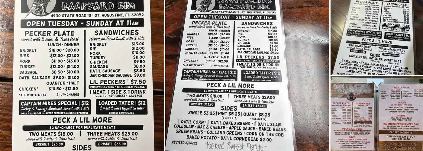 Woodpeckers Backyard BBQ Menu