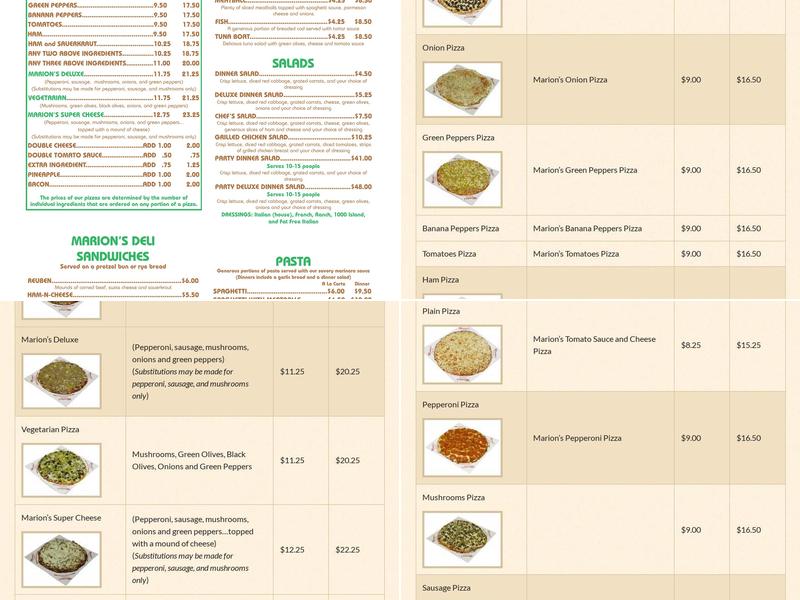 Marion's Piazza Menu