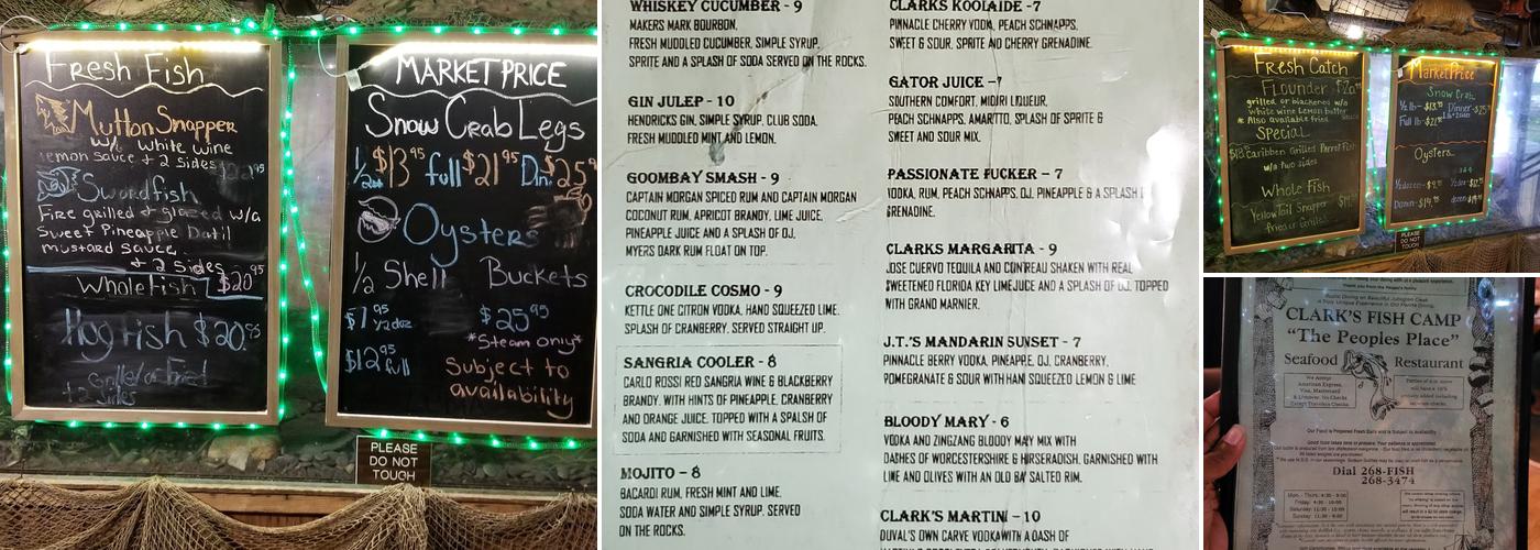 Clark's Fish Camp Seafood Restaurant Menu