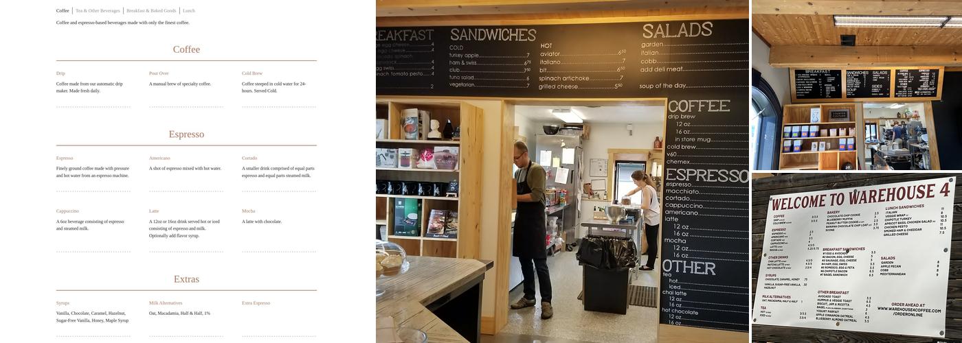 Warehouse 4 Coffee Menu