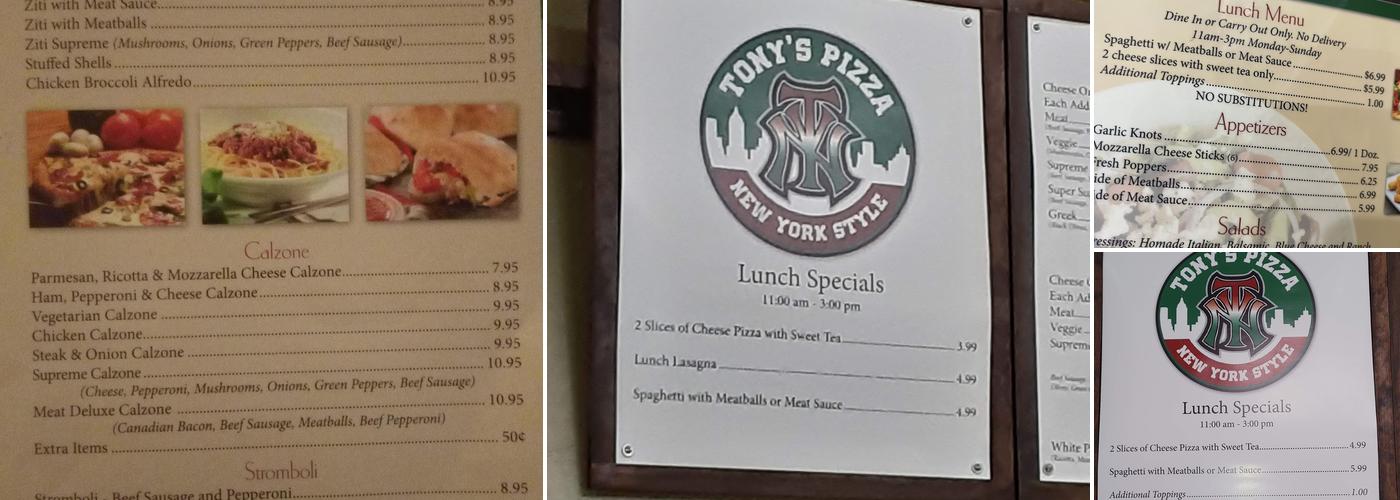 Tony's Pizza Menu