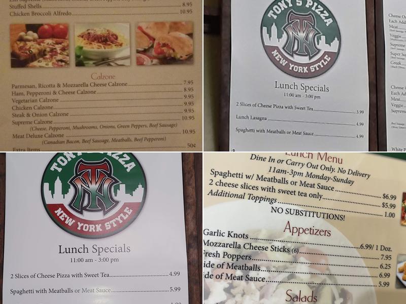 Tony's Pizza Menu