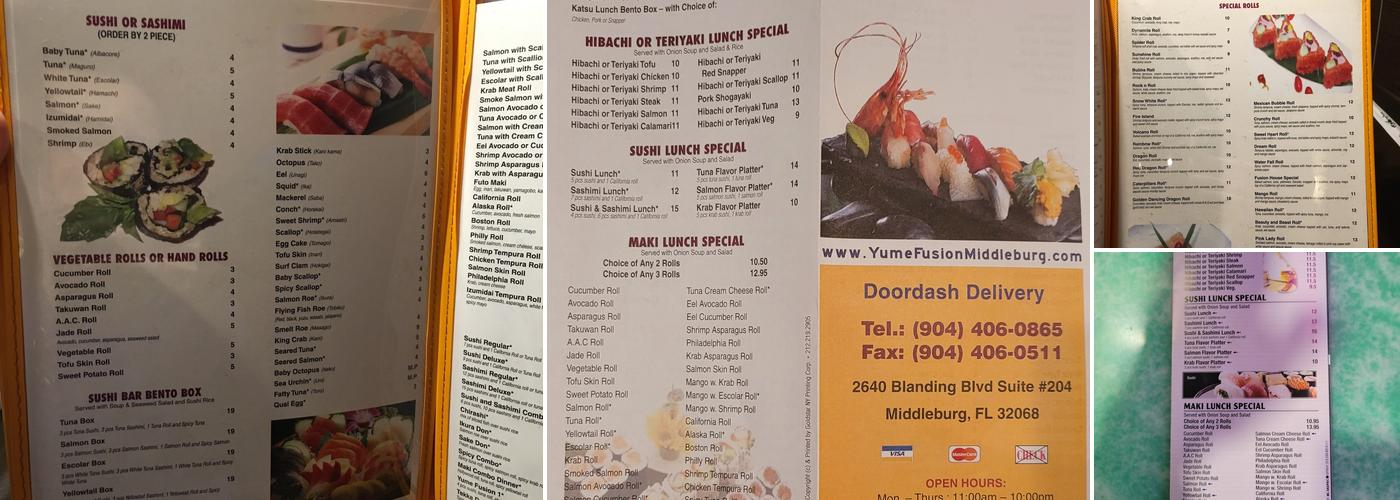 Yume Fusion Sushi & Grill Menu