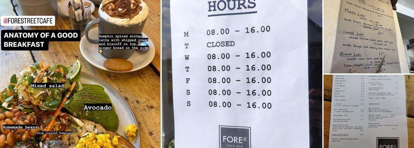 Fore Street Cafe Bar Menu