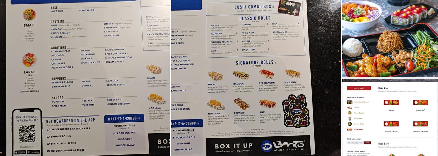 BENTO Jacksonville Town Center Menu