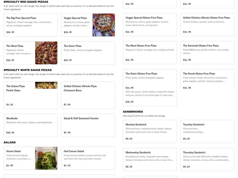 Calendars Pizzeria & Sport Bar Menu