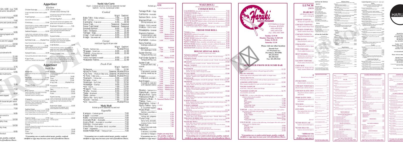 Haruki East Menu