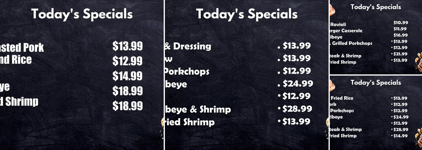 Fraser's Corner Cafe Menu