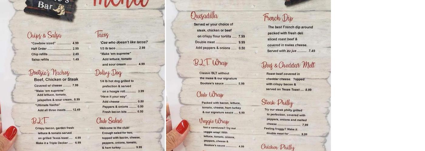 Bootsie’s Bar & Grill Menu