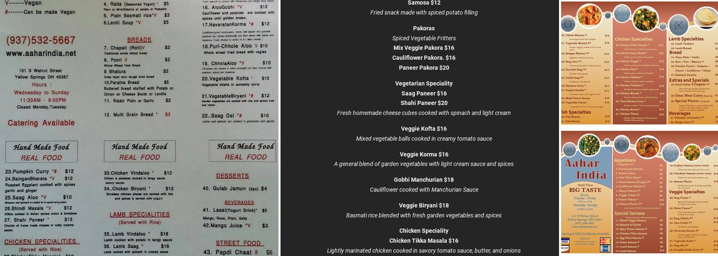 Aahar India Menu