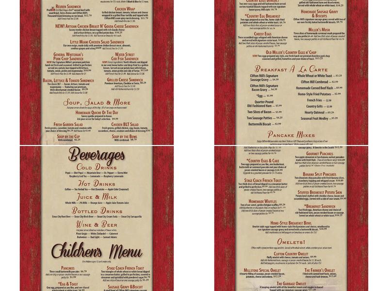 Historic Clifton Mill Menu