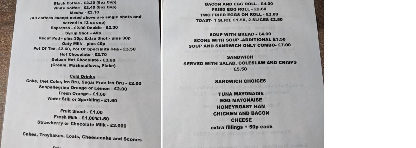 Hidden Treasure Cafe Menu