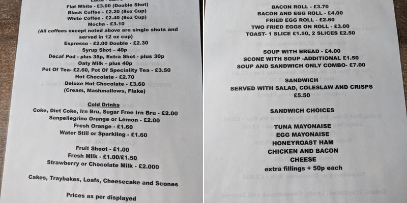 Hidden Treasure Cafe Menu