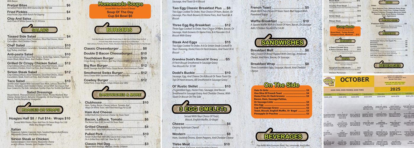 Dodd’s Log Cabin Grill Menu