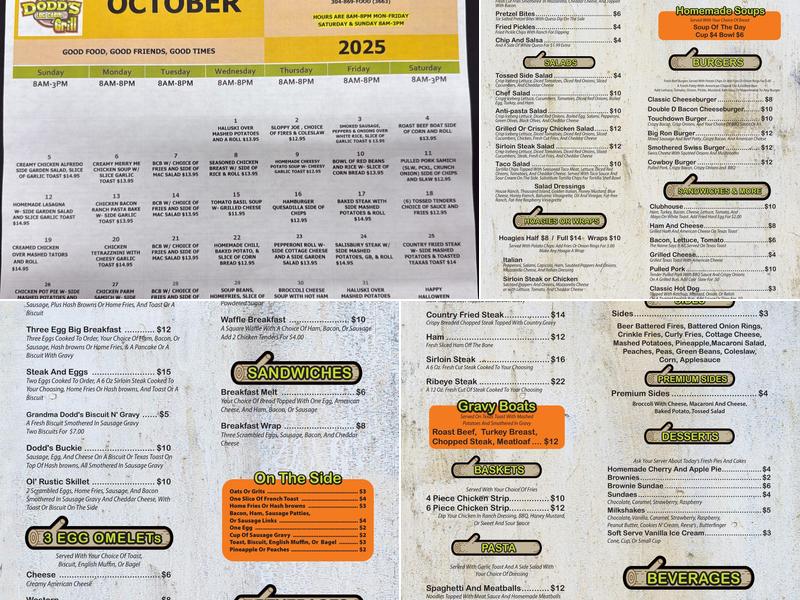 Dodd’s Log Cabin Grill Menu
