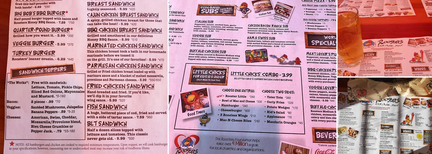 Roosters Menu