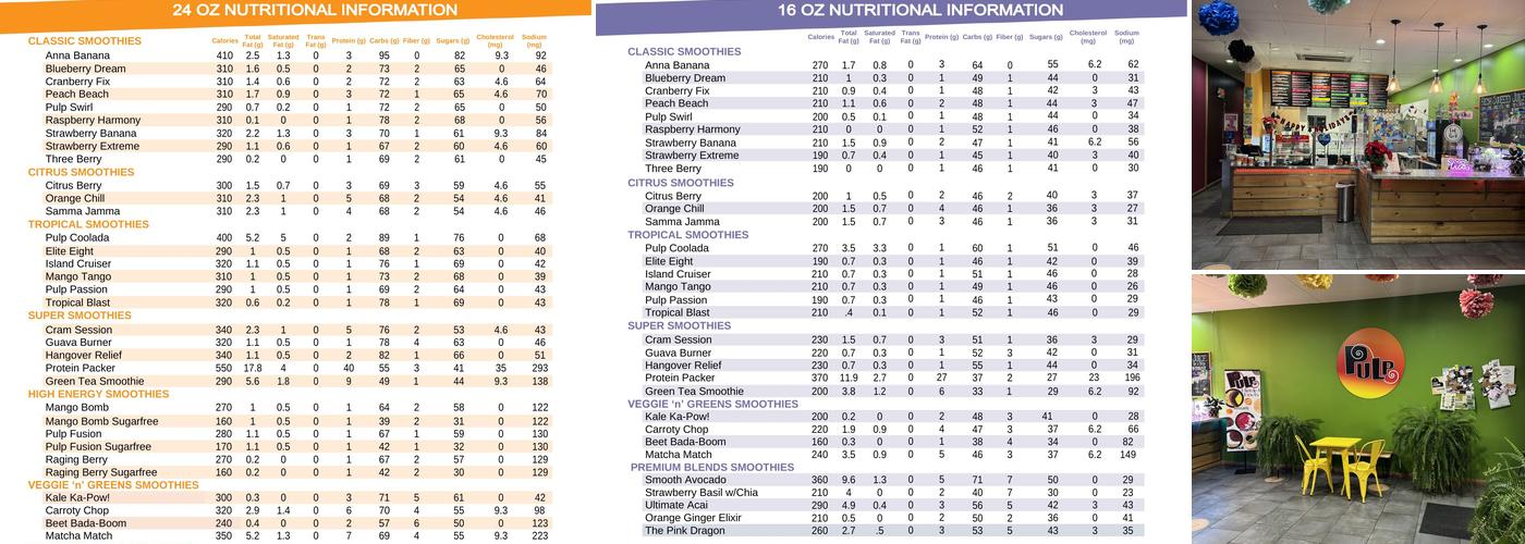 Pulp Juice And Smoothie Bar Menu