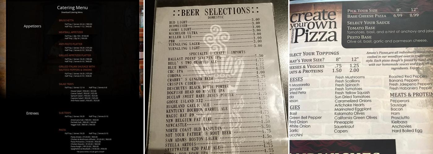 Amato's Woodfired Pizza Menu