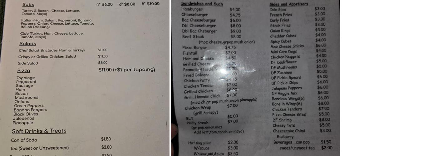 Summerfields Restaurant Menu