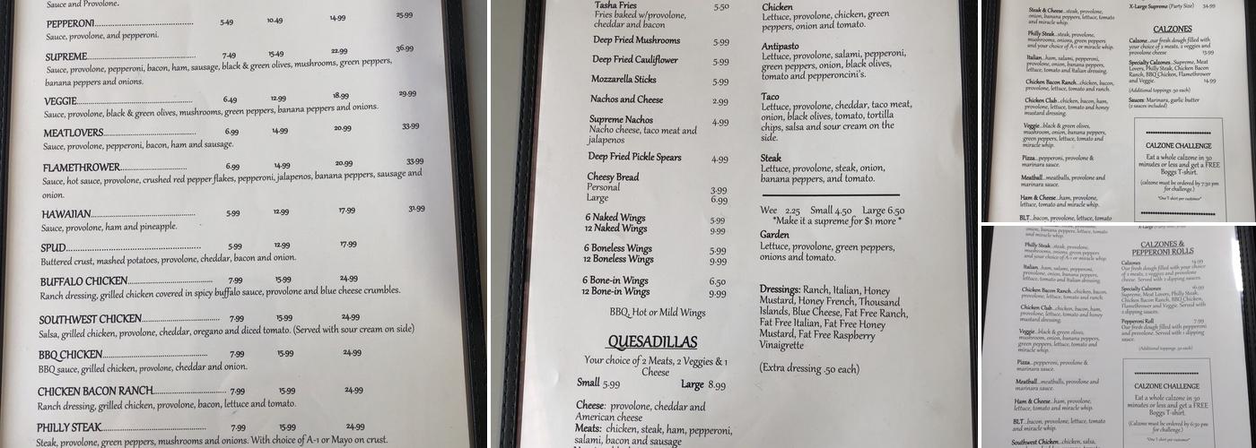 Bogg's Pizza & Grill Menu