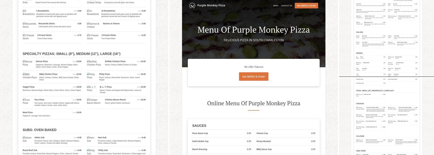 Purple Monkey Pizza Menu