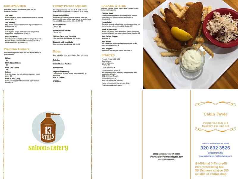 Cabin Fever Saloon & Eatery Menu
