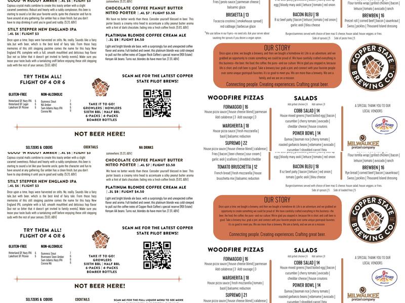 Copper State Brewing Co Menu