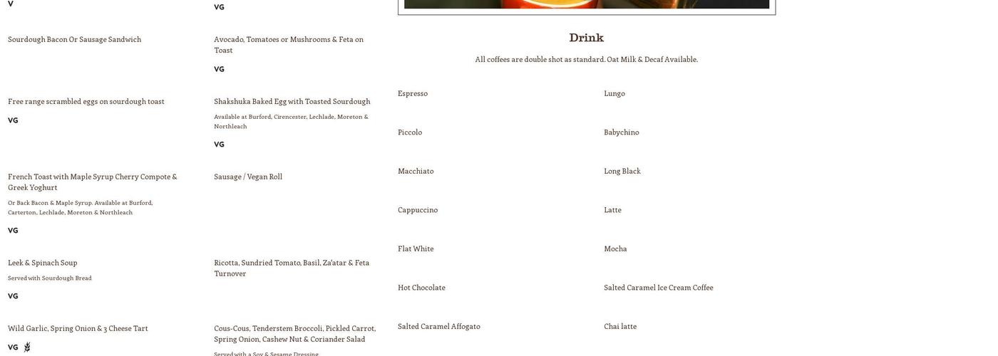 Lynwood & Co Cirencester Menu