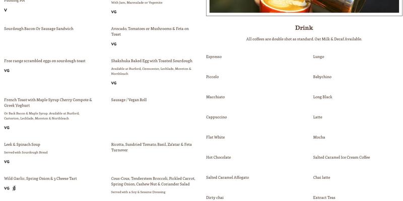 Lynwood & Co Cirencester Menu