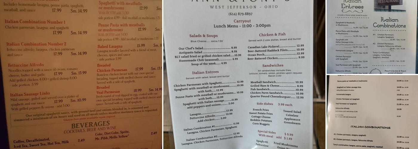 Ann & Tony's Menu