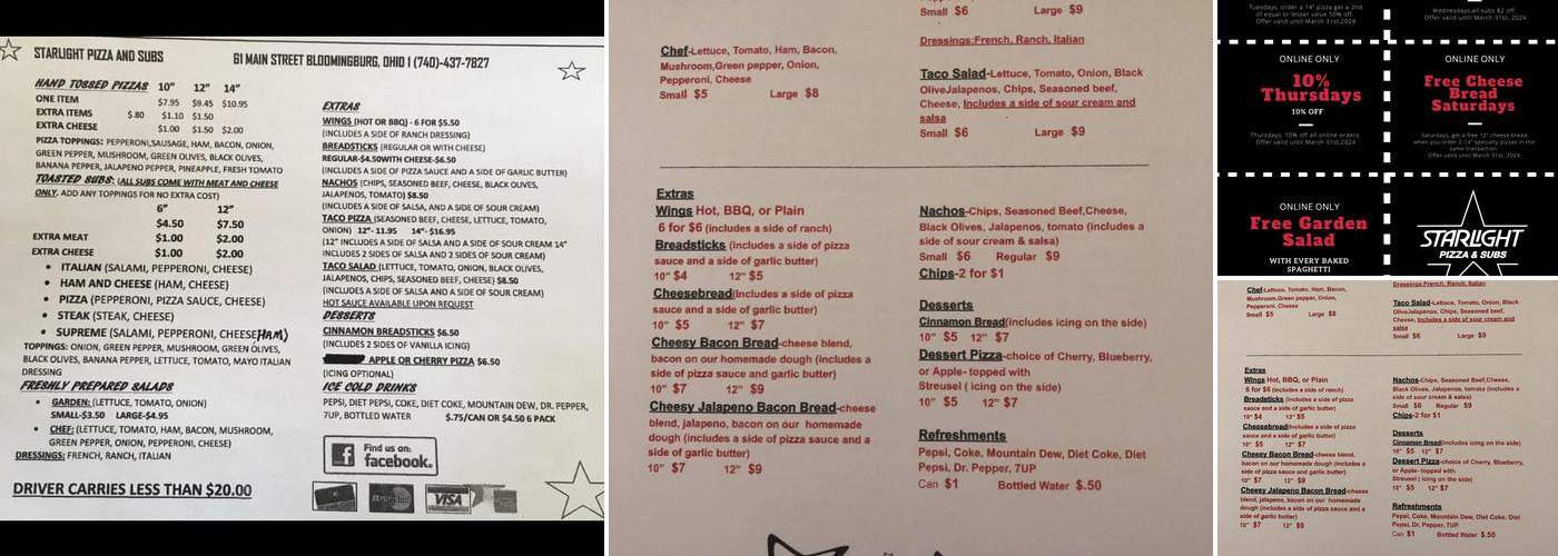 Starlight Pizza & Subs Menu