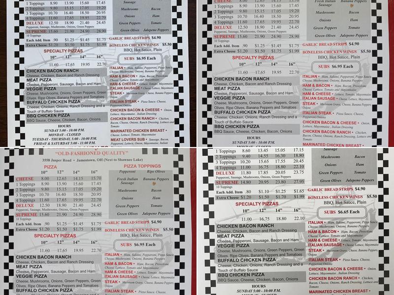 Jim Dandy's Pizza Menu