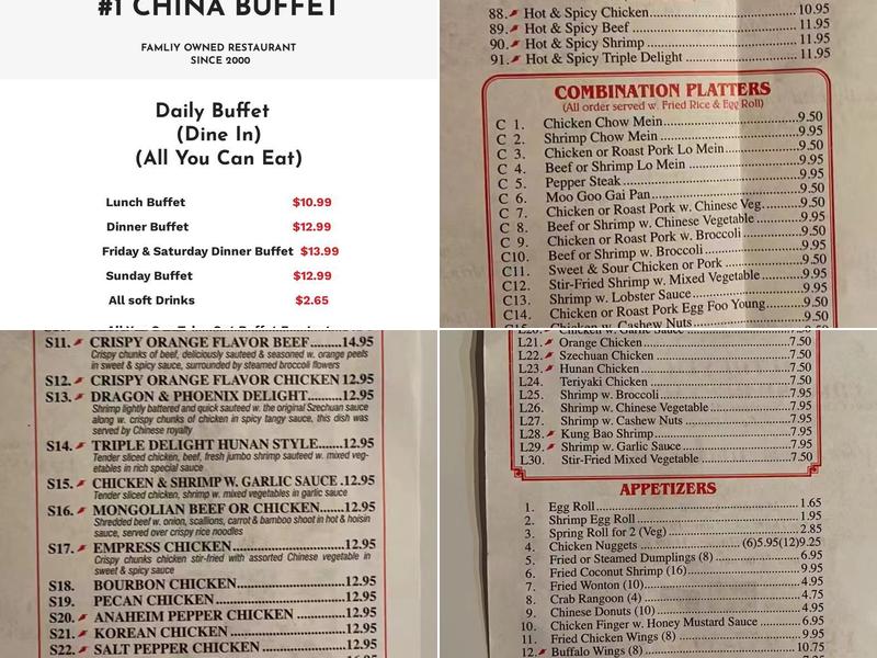 #1 China Buffet Menu