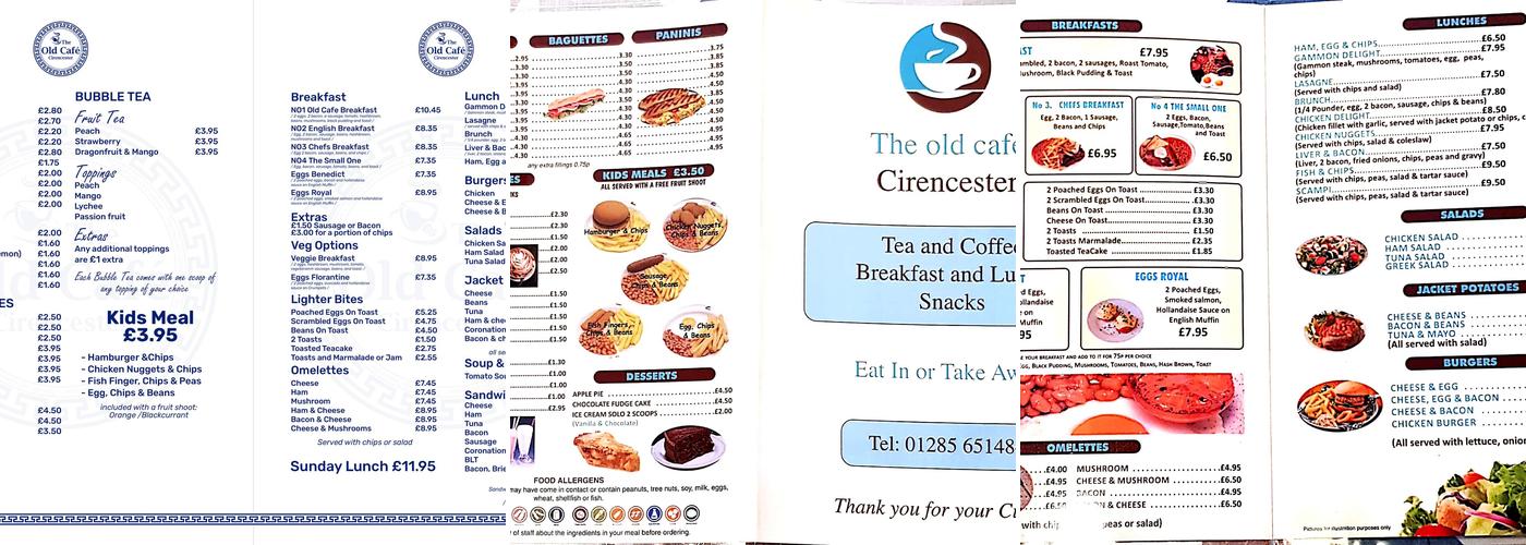 The Old Cafe Menu