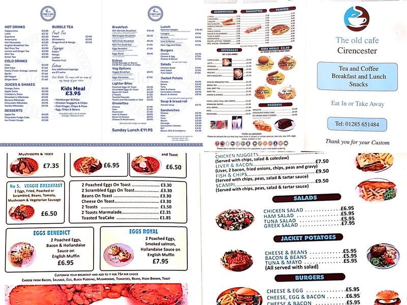 The Old Cafe Menu
