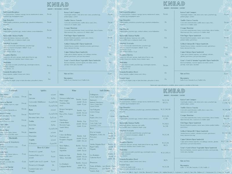 KNEAD Cirencester Menu