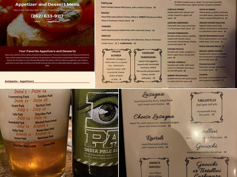 Salute Italian Restaurant Menu