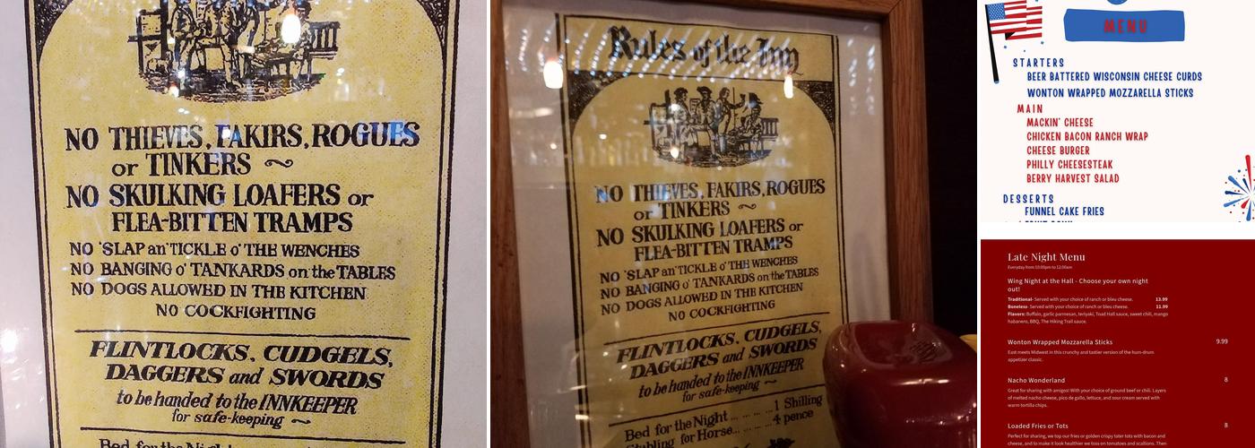 Toad Hall Pub Menu
