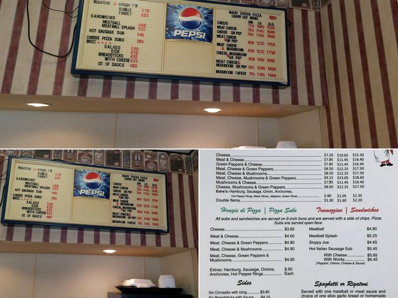 Mary Zifer's Pizza Shop Menu