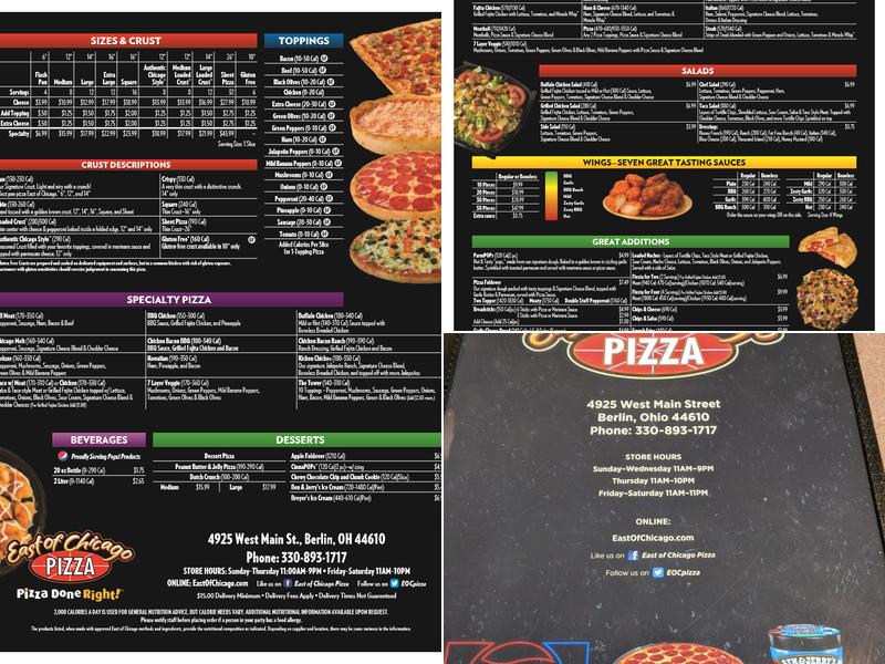 East of Chicago Menu