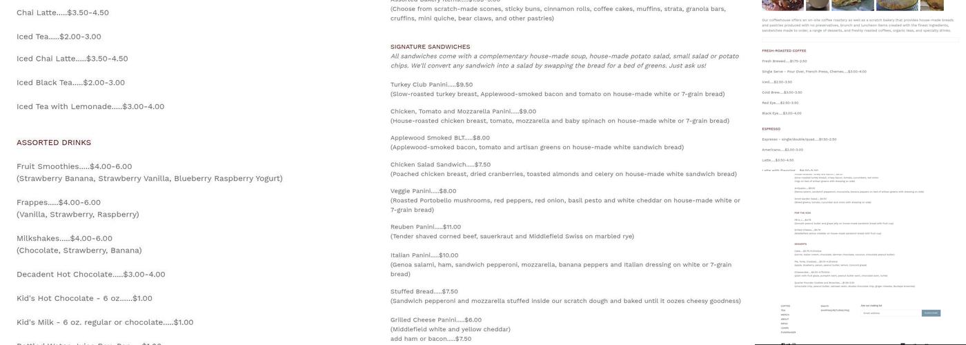 Scribblers Coffee Co. Menu