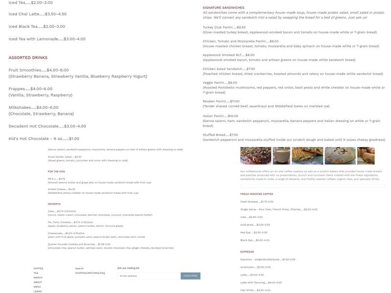 Scribblers Coffee Co. Menu