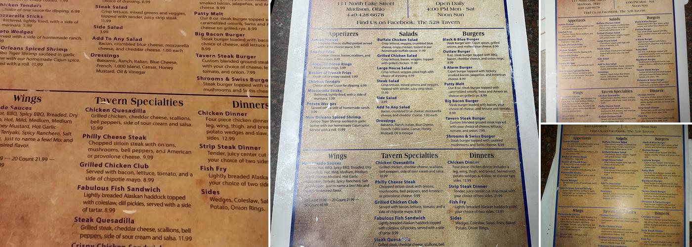 The 528 Tavern Menu