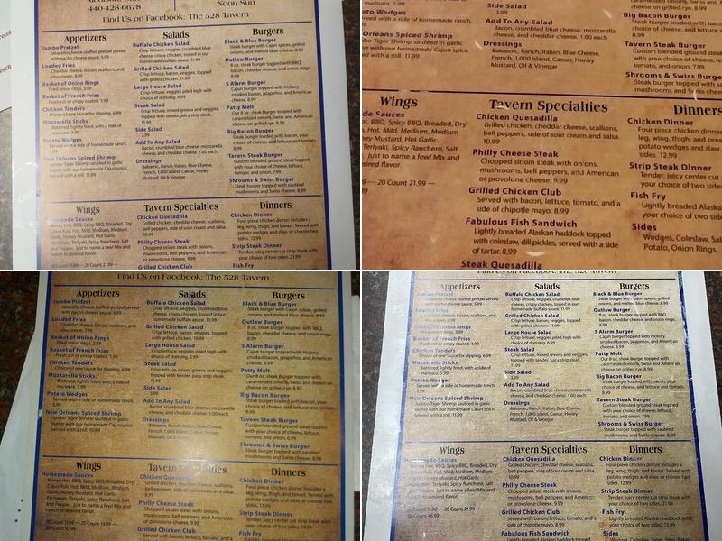 The 528 Tavern Menu