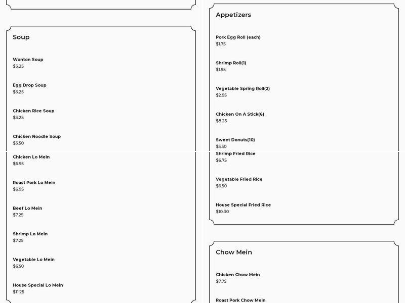 Hong Kong King Buffet Menu