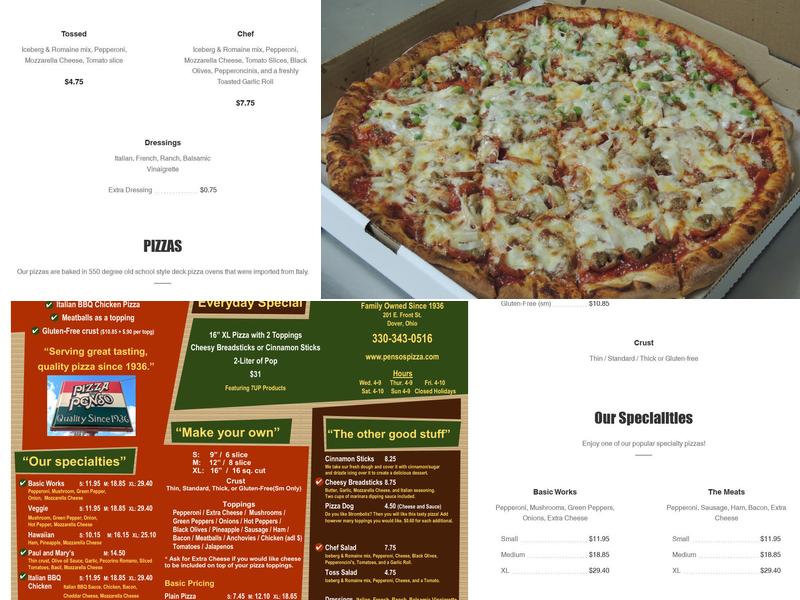 Penso's Pizza - Dover Menu