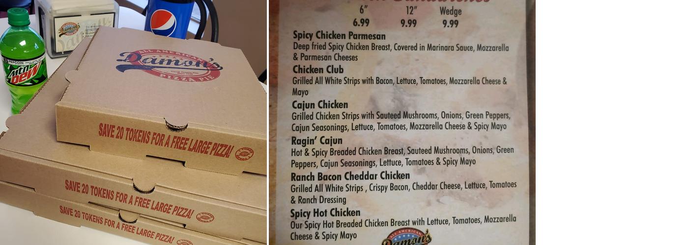 Damon’s All American Pizza Pie Menu