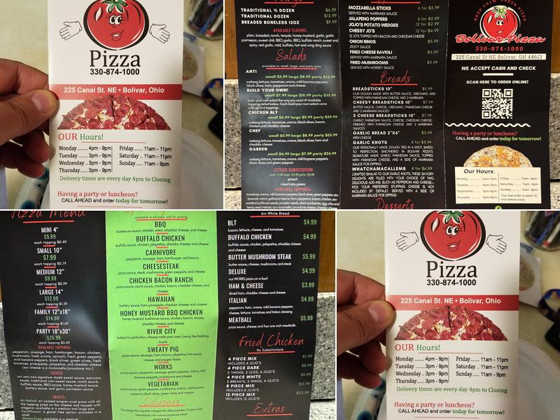 Bolivar Pizza Menu